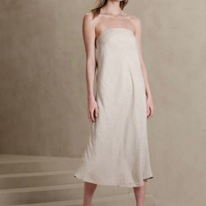NWT Banana Republic Linen Petite Maxi Strapless Dress Minimalist Halter Strap